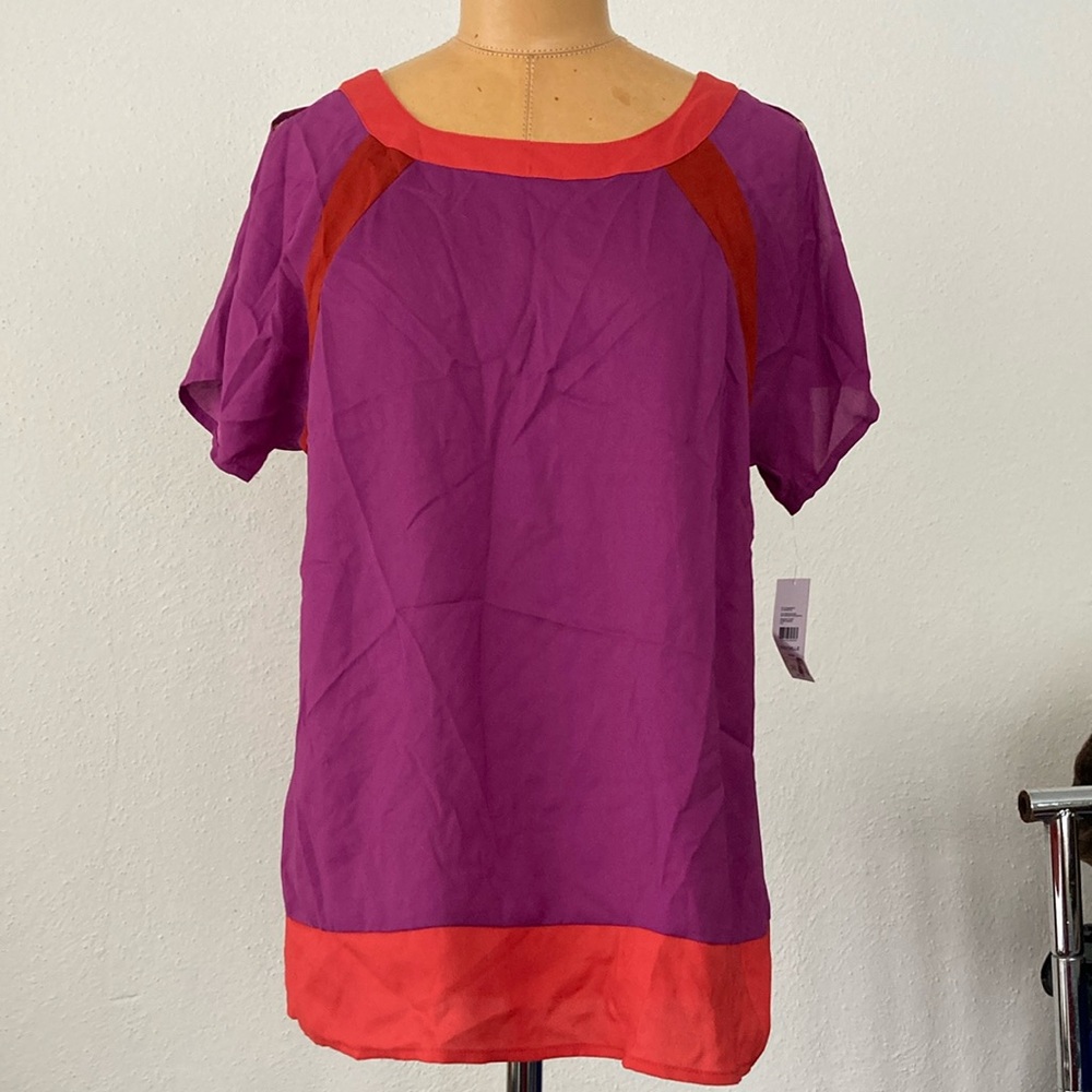 Lord and Taylor size medium light weight color-block coral and berry color top